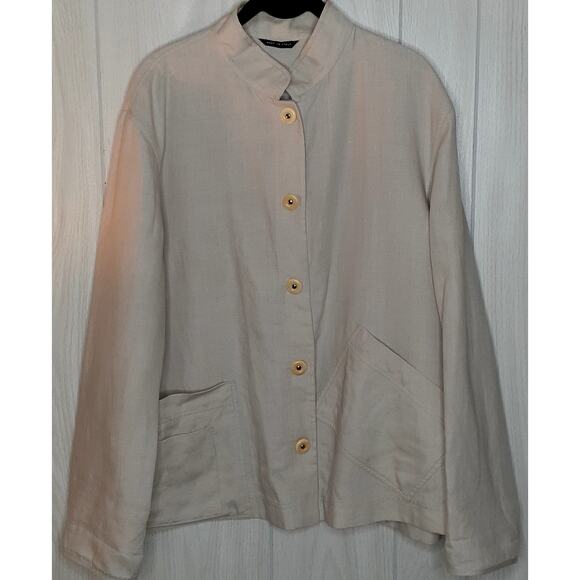 Ladies Giorgio Armani 100% Linen Jacket Pockets Snaps Mandarin Collar IT 46 XL - Picture 1 of 8